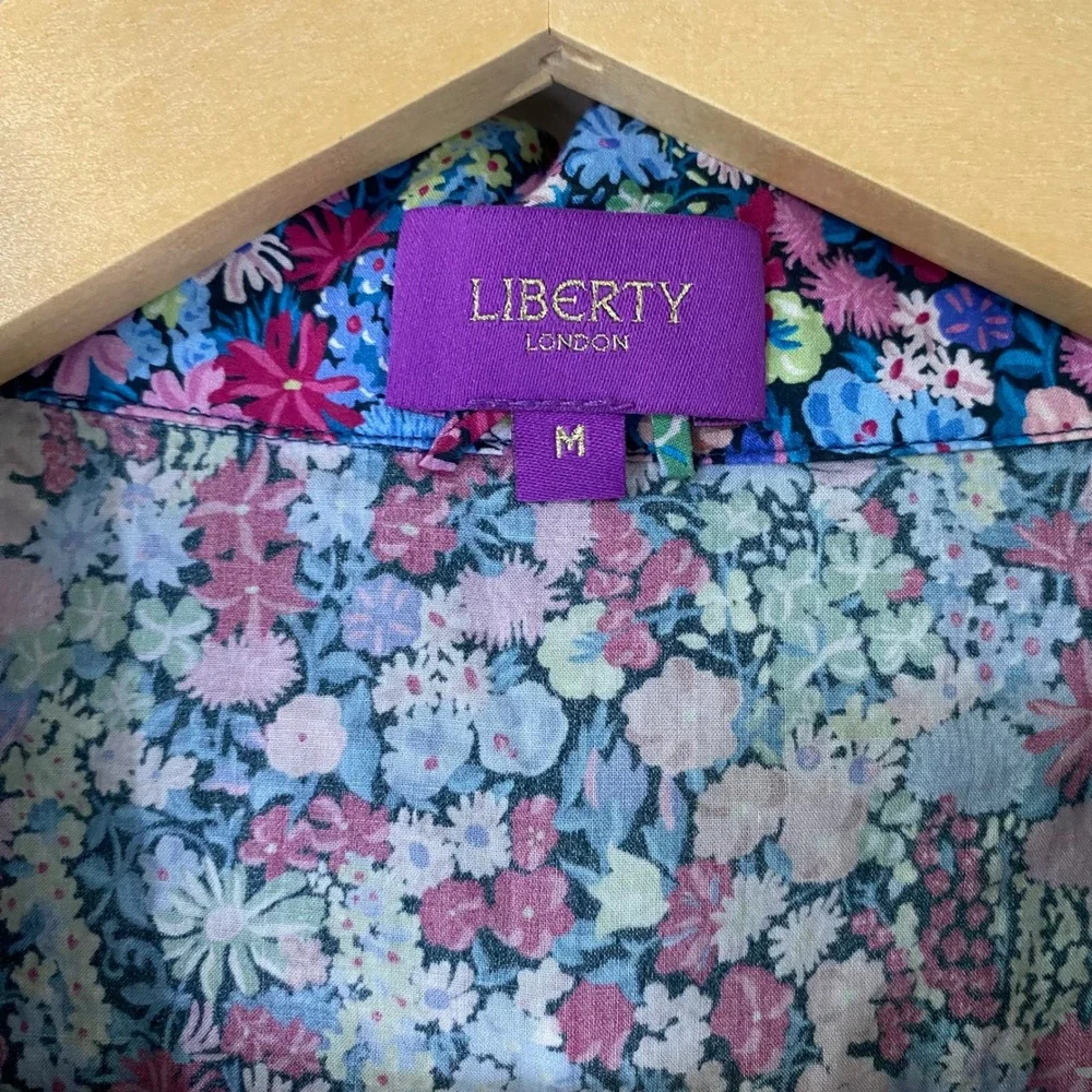 Liberty London Womens Floral Cotton Pajama Set Multicolor Button Front Size M